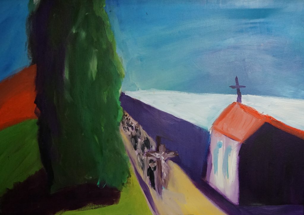 Dorf hinter Zypresse - Jelle Hofs